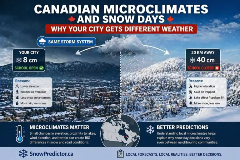 Canadian microclimates graphic showing different snowfall in nearby cities