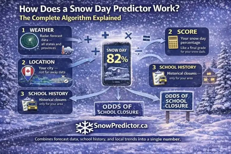 Snow day predictor algorithm graphic with inputs and final score