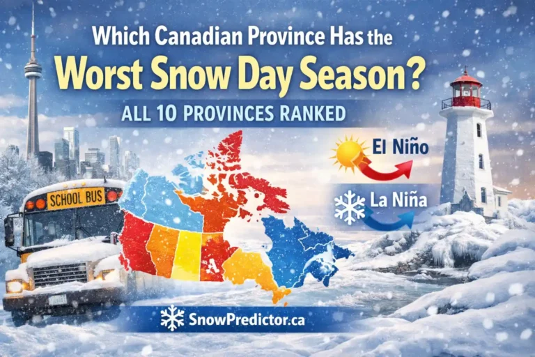 Canada map and school bus in snowy worst snow day season graphic
