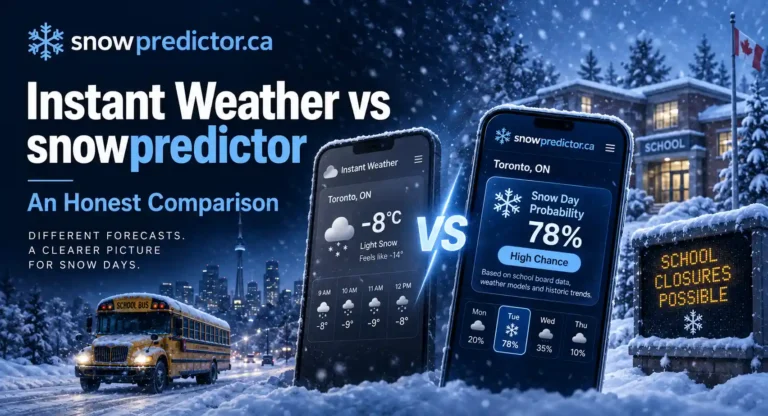 Instant Weather vs SnowPredictor snow day comparison.