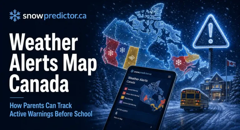 Weather alerts map Canada showing active winter warnings, school bus travel, Canadian weather alert zones, and school closure planning before school.
